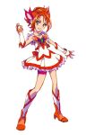  1girl boots cure_rouge frilled_skirt frills full_body gloves hair_ornament high_heels knee_boots looking_at_viewer magical_girl miniskirt natsuki_rin open_mouth orange_eyes orange_hair penki precure short_hair skirt yes!_precure_5 