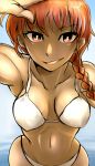  1girl bikini braid breasts character_request grin ichigai_(hayawossan) looking_at_viewer pov redhead single_braid smile solo swimsuit white_bikini white_swimsuit 