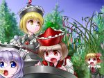  &gt;:o 4girls :d :o bamboo blonde_hair blue_eyes brown_hair fang hair_ribbon hat lavender_hair lunasa_prismriver lyrica_prismriver merlin_prismriver multiple_girls open_mouth playing_instrument qbthgry red_eyes ribbon rumia short_hair sky smile star_(sky) starry_sky tanabata touhou yellow_eyes 