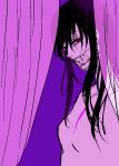  1girl akemi_homura black_hair cosplay curtains face_mask jewelry long_hair looking_at_viewer mahou_shoujo_madoka_magica mahou_shoujo_madoka_magica_movie mask papeapoo purple_background scar simple_background single_earring solo violet_eyes walpurgisnacht_(madoka_magica) walpurgisnacht_(madoka_magica)_(cosplay) witch_(madoka_magica) 
