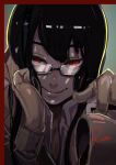  1girl black-framed_glasses black_hair face glasses highres kamishiro_rize long_hair looking_at_viewer red_eyes semi-rimless_glasses smile solo sui_(sotonami) tokyo_ghoul under-rim_glasses 