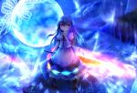 1girl blue_hair clenched_hand furomaaju_(fromage) hinanawi_tenshi holding long_hair long_skirt moon no_hat red_eyes skirt solo standing sword sword_of_hisou tagme touhou weapon