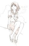  1girl monochrome original school_uniform sketch solo traditional_media yoshitomi_akihito 