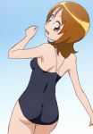 1girl ass bare_shoulders breasts from_behind happinesscharge_precure! looking_back manji_(tenketsu) oomori_yuuko precure school_swimsuit short_hair smile solo swimsuit 