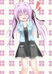  1/2_summer 1girl ^_^ blush bow casual closed_eyes esureki hair_bow hair_ornament hair_ribbon heart kuonji_sora long_hair open_mouth purple_hair ribbon smile solo tagme twintails 