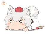  1girl :3 all_fours animal_ears blush_stickers chibi geta hat inubashiri_momiji o_o shirosato silver_hair solo sun tail tail_wagging tokin_hat touhou wolf_ears wolf_tail 