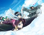  1girl 2boys airplane biplane george_joestar_ii jojo_no_kimyou_na_bouken kars_(jojo) lisa_lisa lowres multiple_boys purple_hair sewenan wings 