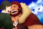  2boys beard bob_cut command_spell facial_hair fate/zero fate_(series) kikuyarou laughing multiple_boys redhead rider_(fate/zero) sky waver_velvet 