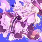  1girl :d blonde_hair braid dress hat ichiemu_(picric) kirisame_marisa open_mouth puffy_short_sleeves puffy_sleeves short_sleeves side_braid smile star touhou witch_hat yellow_eyes 