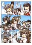  6+girls akagi_(kantai_collection) arrow black_hair bow_(weapon) brown_hair chibi comic detached_sleeves fubuki_(kantai_collection) hairband haruna_(kantai_collection) hisahiko japanese_clothes kantai_collection kirishima_(kantai_collection) kongou_(kantai_collection) machinery multiple_girls nagato_(kantai_collection) nontraditional_miko red_eyes star star-shaped_pupils symbol-shaped_pupils thighhighs turret weapon 