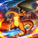  blue_eyes charizard claws fangs fire genzoman horns no_humans pokemon solo tail wings 