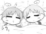  /\/\/\ 1boy 1girl ahoge baby character_request closed_eyes drooling gomasamune monochrome original sleeping tagme translation_request 
