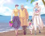  2girls 3boys beach family higashikata_jousuke jojo_no_kimyou_na_bouken joseph_joestar kuujou_jolyne kuujou_joutarou multiple_boys multiple_girls pompadour pzqblue shizuka_joestar 