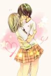  2girls blush couple heart hug multiple_girls open_mouth school_uniform short_hair smile star yuri 