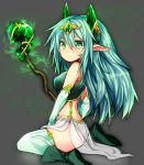  1girl aqua_hair crystal elf green_eyes looking_at_viewer looking_back mofuaki original pointy_ears solo tagme 