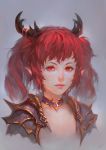  1girl armor artist_name fom_(lifotai) horns original pointy_ears portrait red_eyes redhead solo 