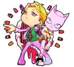  2boys blonde_hair chibi formal jojo_no_kimyou_na_bouken killer_queen kira_yoshikage multiple_boys muyukikiyoshi11521 necktie stand_(jojo) suit 