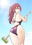  1girl ass broom competition_swimsuit free! from_behind matsuoka_gou one-piece_swimsuit ponytail red_eyes redhead swimsuit ueyama_michirou 