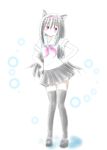  1girl akemi_homura alternate_costume animal_ears black_hair black_legwear cat_ears hairband highres kemonomimi_mode long_hair mahou_shoujo_madoka_magica school_uniform simple_background skirt smile solo teina thigh-highs violet_eyes white_background zettai_ryouiki 