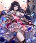  1girl blue_eyes breasts cleavage dress highres long_hair original pisuke shingoku_no_valhalla_gate smile solo sword weapon 