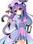  1girl :&lt; absurdres animal_ears book hat highres long_hair miton15 mouse_ears mouse_tail patchouli_knowledge purple_hair solo tail touhou violet_eyes 