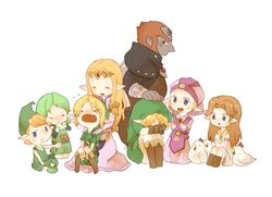  bird blonde_hair blue_eyes brown_hair chicken dual_persona ganondorf gloves green_hair hat instrument link long_hair malon mido nintendo ocarina ocarina_of_time pointy_ears princess_zelda redhead saria shunrai tears the_legend_of_zelda 