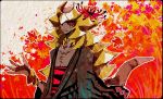 black_eyes giratina grey_skin japanese_clothes kantarou_(8kan) kimono leaf lycoris_radiata maple_leaf personification pokemon pokemon_(game) red_pupils solo tagme tail 
