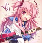  1girl angel_beats! fang guitar instrument long_hair one_eye_closed pink_hair red_eyes school_uniform serafuku yui_(angel_beats!) yuzuki_(higurashi40) 