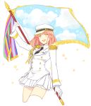  1girl epaulettes flag hat karuha nanami_haruka pink_hair smile uniform uta_no_prince-sama yellow_eyes 