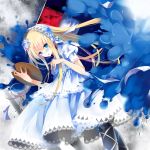  1girl art_brush blonde_hair blue_eyes hairband holding lindy_(pclo) lolita_hairband long_hair monocle original paintbrush solo tagme wind 