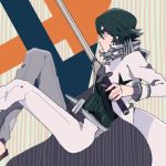  1boy green_hair kill_la_kill male moso_(mkmk) sanageyama_uzu shinai solo sword uniform weapon 