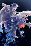  1boy 1girl blue_eyes blue_hair cape fingerless_gloves fire_emblem fire_emblem:_kakusei gloves krom long_hair lucina nintendo sword tiara weapon 