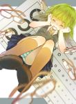  1girl blurry crying depth_of_field glasses green_hair gumi hands_on_own_face koyuiko open_mouth panties pantyshot pleated_skirt school_uniform skirt solo striped striped_panties tagme underwear vision_test vocaloid 