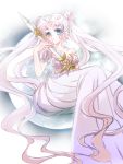  1girl bishoujo_senshi_sailor_moon double_bun dress holding long_hair princess_serenity solo sword tsukino_usagi twintails weapon white_dress white_hair 