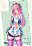  1girl blush breasts english headphones large_breasts long_hair looking_at_viewer nitroplus open_mouth pink_eyes pink_hair purple_legwear smile solo super_sonico thighhighs 