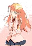  1girl aoi_akira barashiya hair_ornament highres long_hair long_sleeves orange_hair ribbon school_uniform skirt smile wixoss 