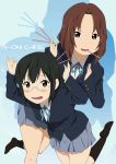  2girls black_hair brown_eyes brown_hair extra glasses k-on! miyamoto_akiyo mizuhara_tatsuya multiple_girls pocky ponytail school_uniform short_hair yada_masumi 