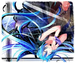  1girl blue_hair closed_eyes dress hands_clasped hatsune_miku highres long_hair shinkai_shoujo_(vocaloid) solo umi_no_suzuka upside-down very_long_hair vocaloid 