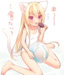  1girl animal_ears blonde_hair cat_ears cat_tail long_hair one-piece_swimsuit original red_eyes solo swimsuit tail usashiro_mani 
