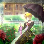  choker dress flower highres kobanzame rain rose solo umbrella umineko_no_naku_koro_ni 