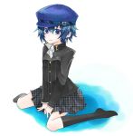  blue_hair cabbie_hat hat k-a-i persona persona_4 school_uniform shirogane_naoto short_hair skirt socks solo 