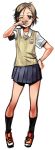  brown_eyes brown_hair grin heisa kazama_asuka legs namco school_uniform short_hair skirt smile tekken tekken_5_(dark_resurrection) 