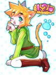  animal_ears blonde_hair blush cat_ears catboy fangs link nintendo one_eye_closed open_mouth tail the_legend_of_zelda wince 