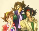  b-saku closed_eyes domon_kasshu g_gundam gundam kyoji_kasshu laughing pixiv_(349226) rain_mikamura siblings 