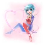  beam_ribbon blue_hair bodysuit edobox g_gundam gundam heart ribbon short_hair sitting 