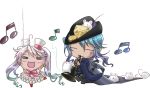  blue_hair chibi dancing eating flute hat instrument itto_maru lolita_fashion long_hair pink_hair rat ribbon the_pied_piper_of_hamelin transparent_background twintails 