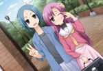  blue_hair brown_eyes dutch_angle hayate_no_gotoku! kadou katsura_hinagiku katsura_yukiji purple_hair school_uniform short_hair siblings sisters v wink 