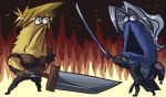  blonde_hair buster_sword cloud_strife clouds crossover final_fantasy final_fantasy_vii fire fusion katana male masamune parody sephiroth sesame_street sword vintagelyconstructed weapon what yip-yip_alien 
