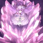  colored_eyelashes crescent eyelashes hat highres hitoto long_hair outstretched_arms patchouli_knowledge purple_eyes purple_hair ribbon touhou violet_eyes 