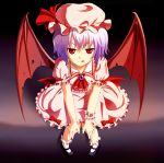  dress hat looking_up mary_janes purple_hair red_eyes remilia_scarlet shoes sitting solo supertie touhou wings 
